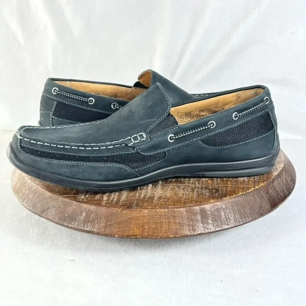 Vionic Shoes Mens Size 12 Earl Loafers Slip On Moc Toe Black Nubuck Leather